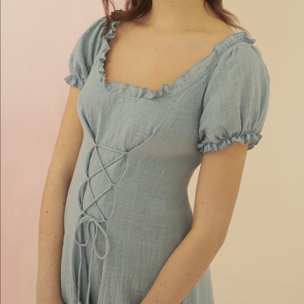 NWT UO Lace-Up Puff Sleeve Mini Dress lined size L